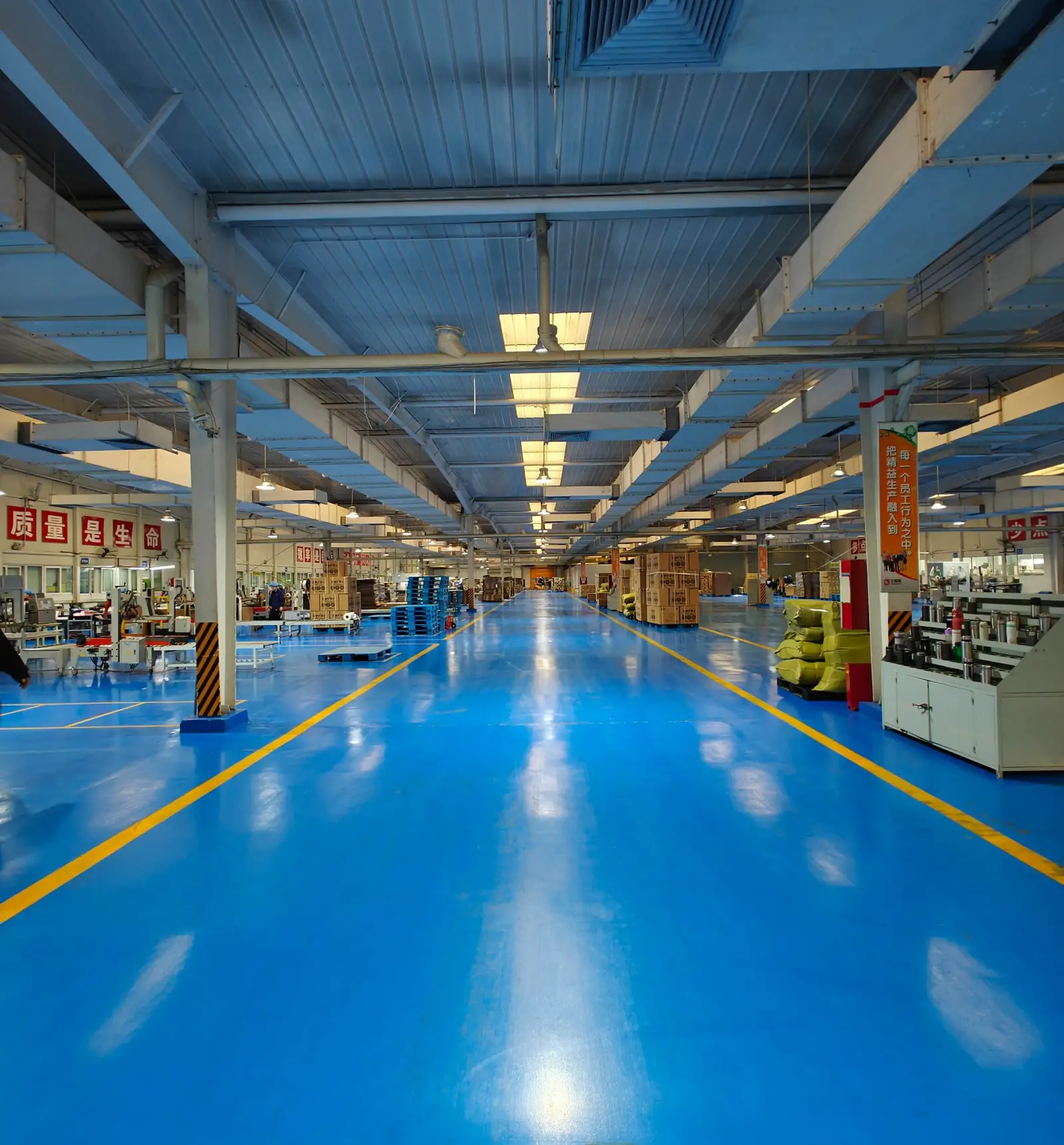 Warehouse stocked with finished hygiene consumables ready for distribution